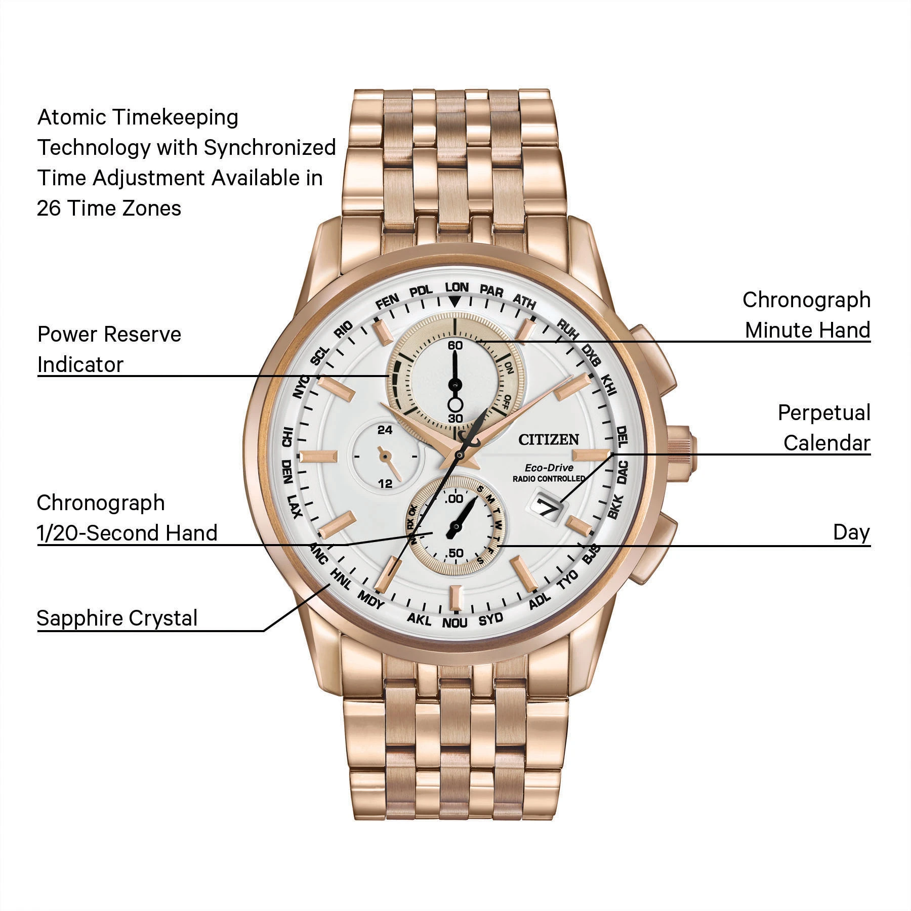 World Chronograph A-T White Dial Stainless Steel Bracelet AT8113